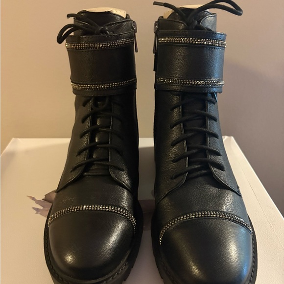 New! Jessica Simpson Karia Round Toe Lace Up Buckled Boot Wrap Strap Combat Boot - Picture 2 of 6